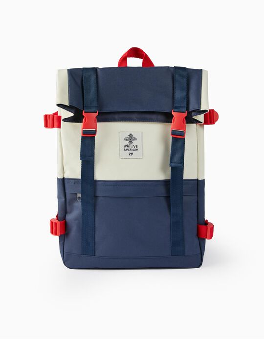 Roll-Top Backpack for Children, Beige/Blue