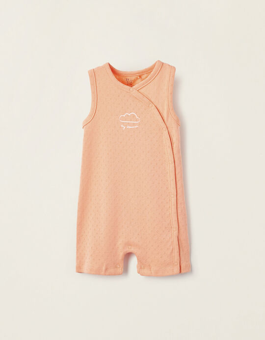 Romper Pyjamas in Pointelle Cotton for Baby Girls, Coral