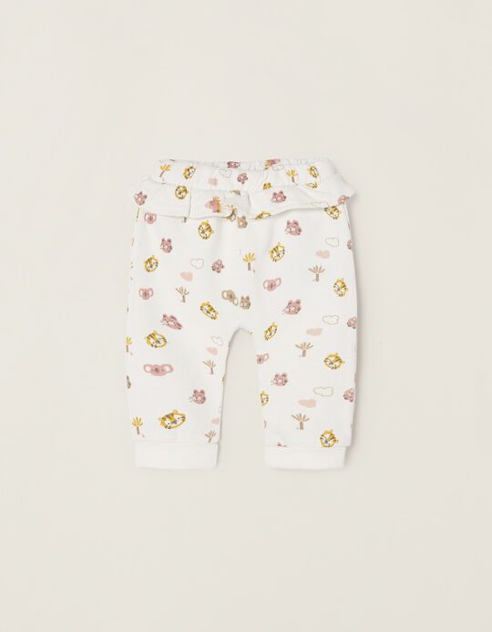 Cotton Trousers for Newborn Baby Girls 'Jungle Animals', White