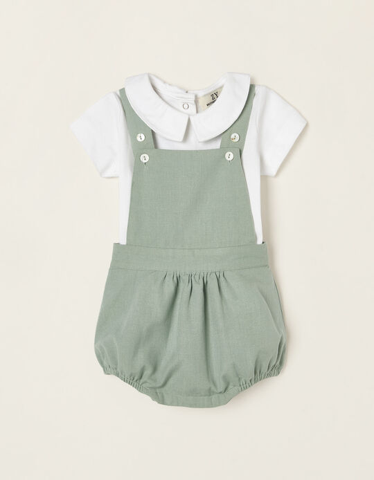 T-shirt + Dungarees in Cotton and Linen for Newborn Baby Boys 'B&S', Aqua Green