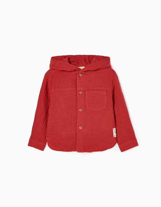 Camisa com Capuz em Algodão para Bebé Menino, Vermelho Tijolo