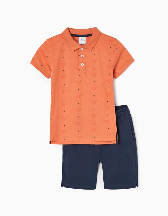 Set Polo Shirt + Shorts for Boys 'Tennis', Orange/Dark Blue