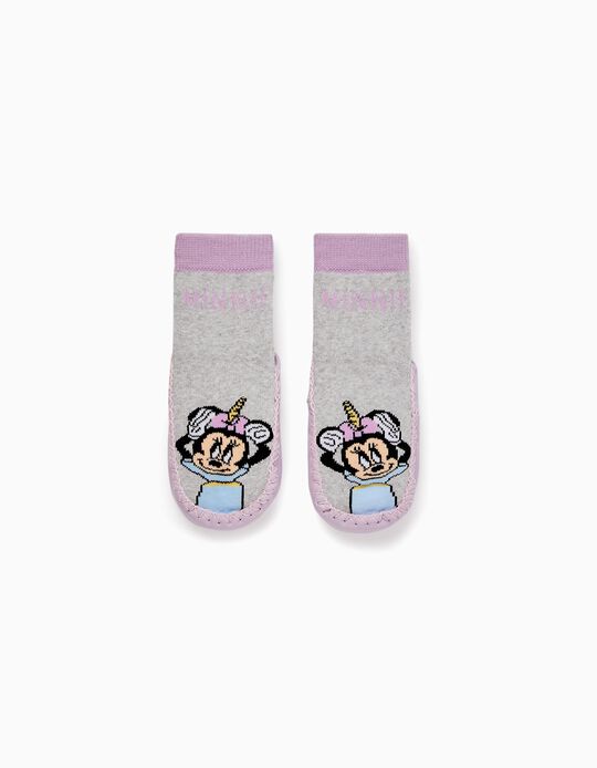 Slipper-Socks for Babies and Girls 'Minnie', Grey/Lilac