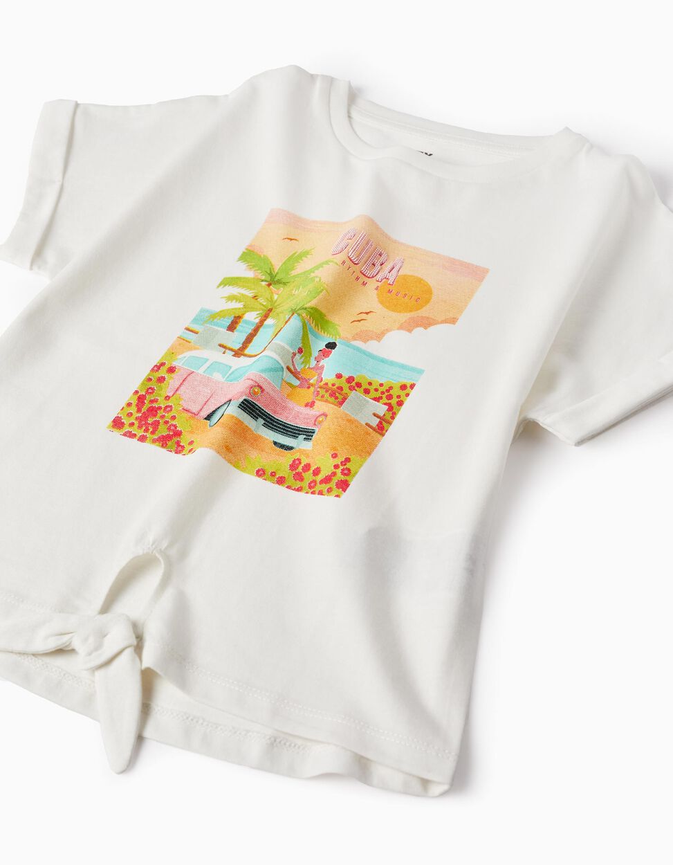 Comprar Online T-shirt de Algodão com Nó para Menina 'Cuba', Branco