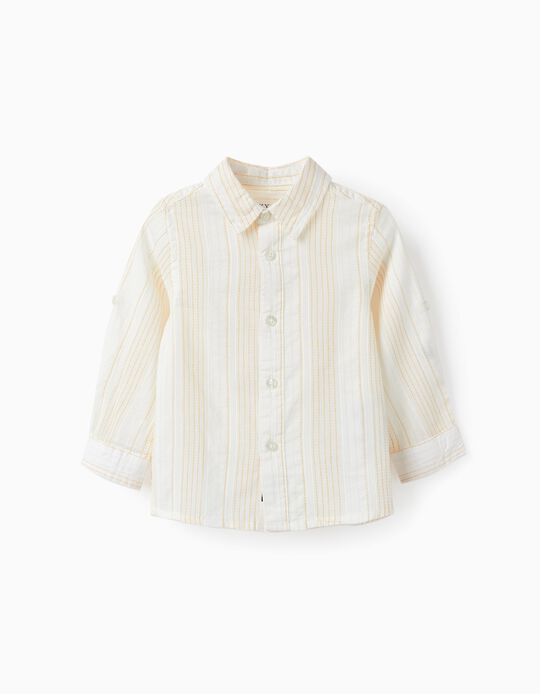 Long Sleeve Cotton Shirt for Baby Boys, White/Yellow