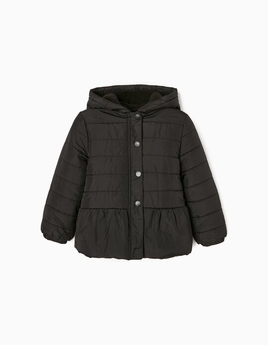 Quilted Jacket with Polar Lining for Girls, Black 