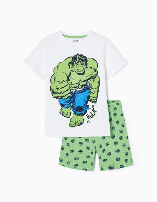 Cotton Pyjamas for Boys 'Hulk', White/Green