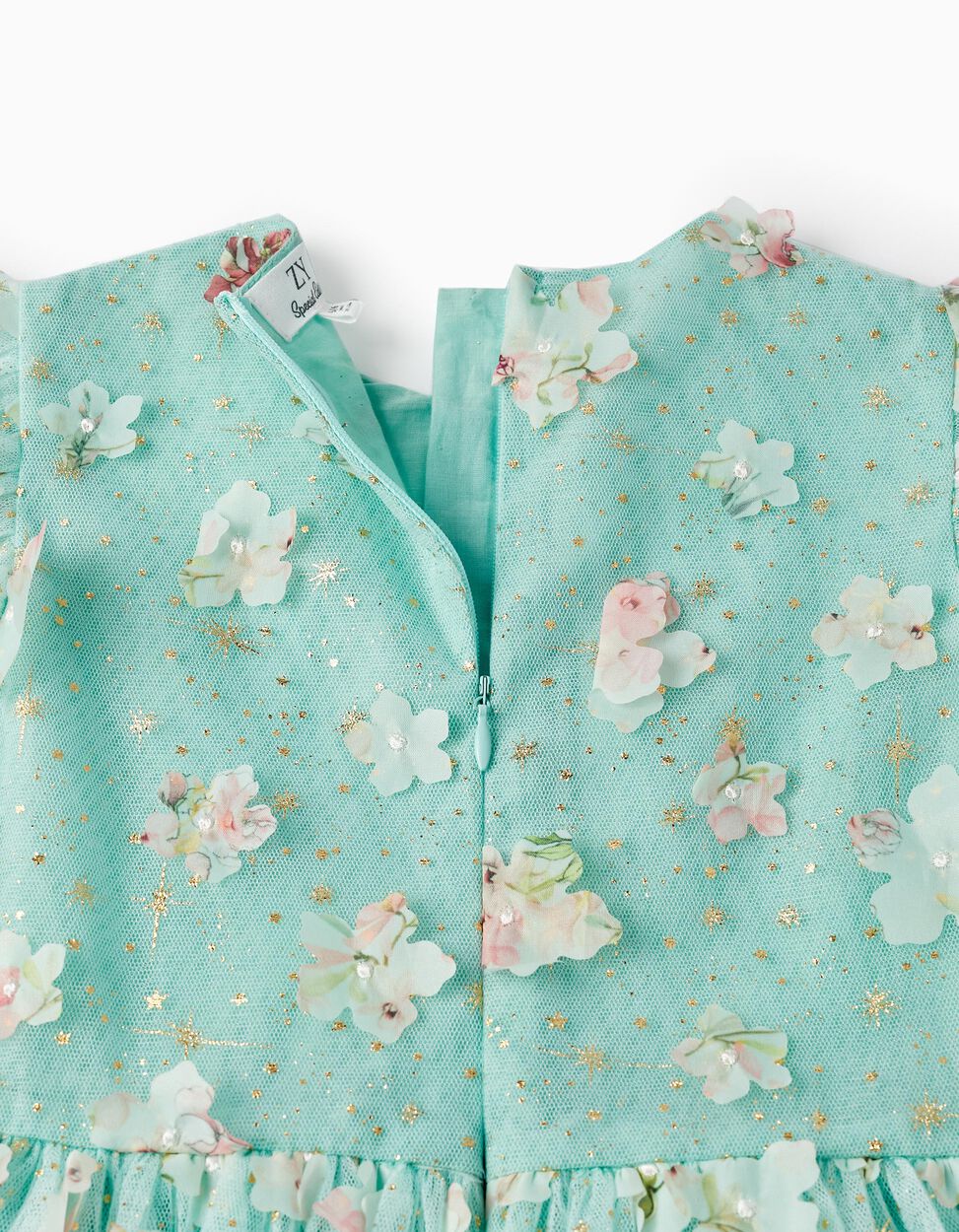 Comprar Online Vestido com Tule e Flores para Bebé Menina, Menta/Dourado