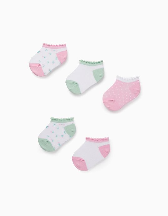 Pack of 5 Pairs of Ankle Socks for Baby Girls 'Flowers', Multicolour