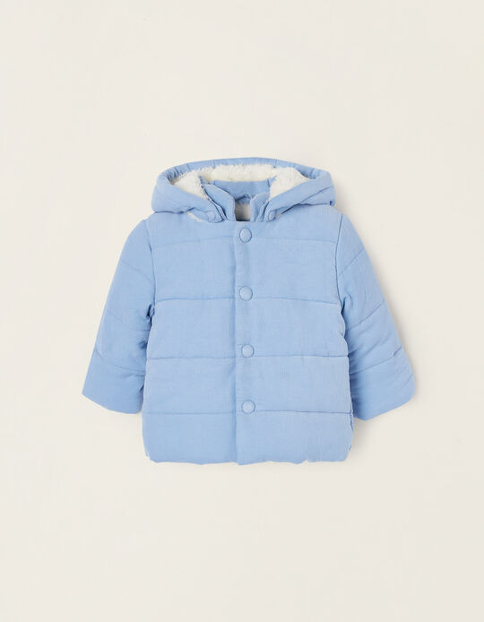 Jacket with Plush Lining and Detachable Hood for Newborn Baby Boys, Blue