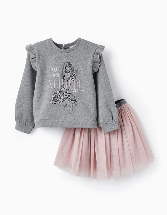 2-Piece Set with Sparkles and Tulle for Girls 'Attitude & Grace', Lilac/Grey