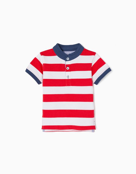 Striped Polo Shirt for Baby Boys, Red/White
