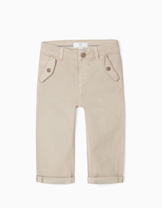 Twill Chino Trousers for Baby Boys, Beige