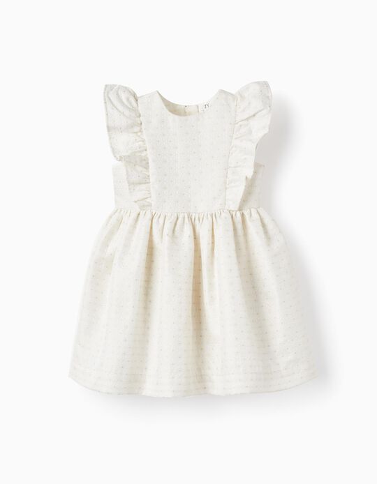 Comprar Online Vestido com Folhos para Bebé Menina, Branco/Dourado
