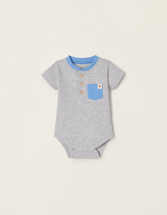 Cotton Ribbed Bodysuit for Newborn Baby Boys, Blue/Grey
