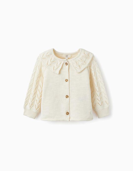 Cotton Cardigan with Open Knit Details for Girls for Baby Girls 'B&S', Ecru