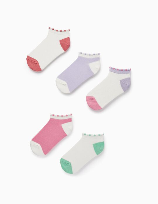 Pack of 5 Pairs of Ankle Socks for Girls, Multicolour