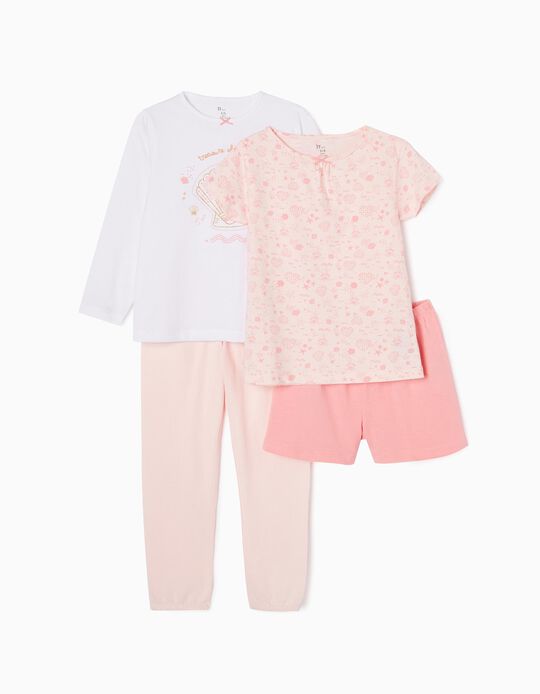 Pack 2 Pijamas de Algodão para Menina 'Concha', Branco/Rosa