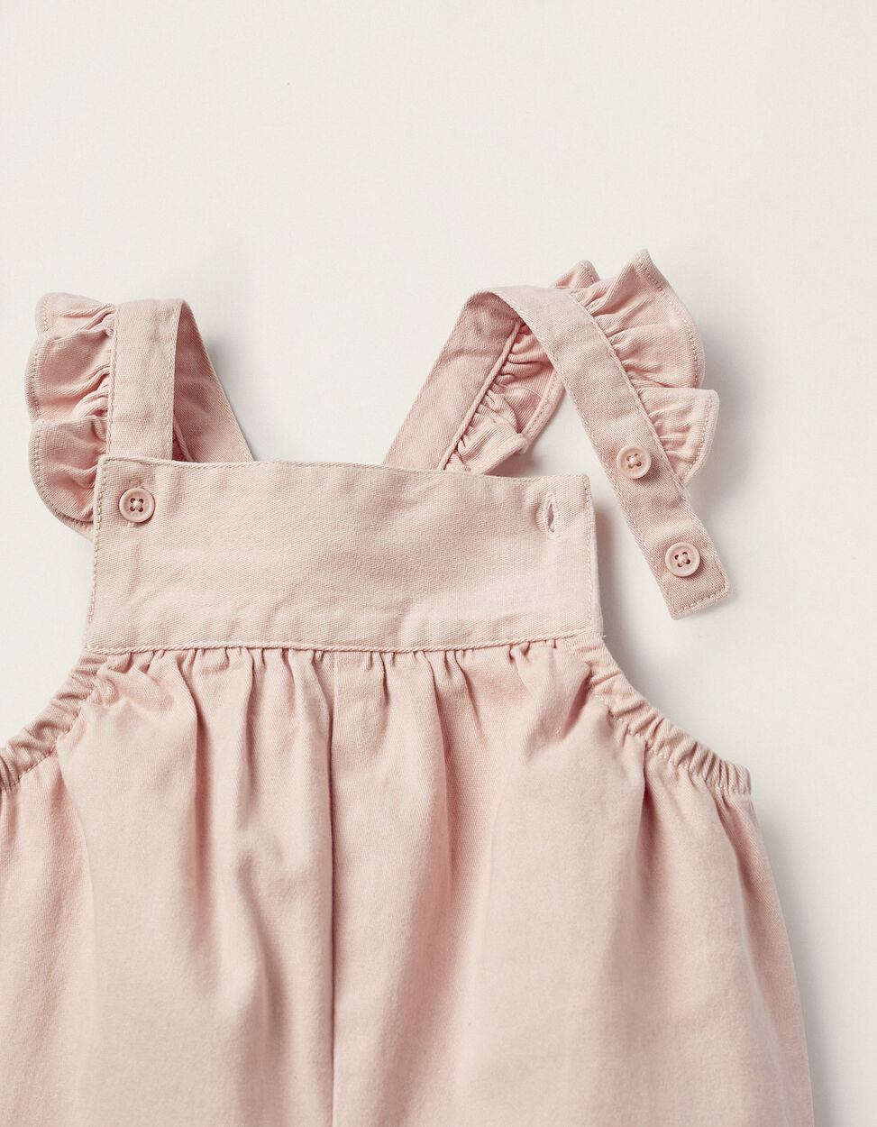 Buy Online Twill Jumpsuit with Ruffles for Newborn Girls, Light Pink