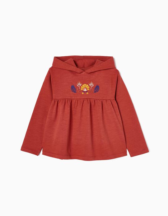 Sweatshirt de Algodão com Bordados para Menina, Vermelho Tijolo