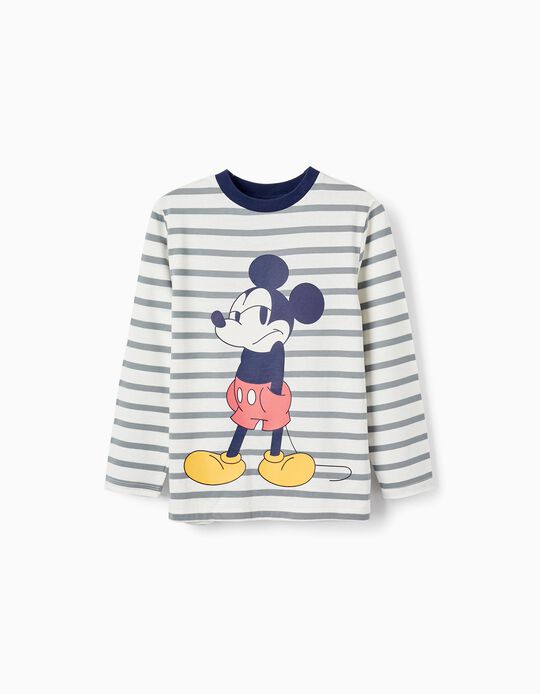 Striped Long Sleeve T-shirt for Boys 'Mickey', White/Blue