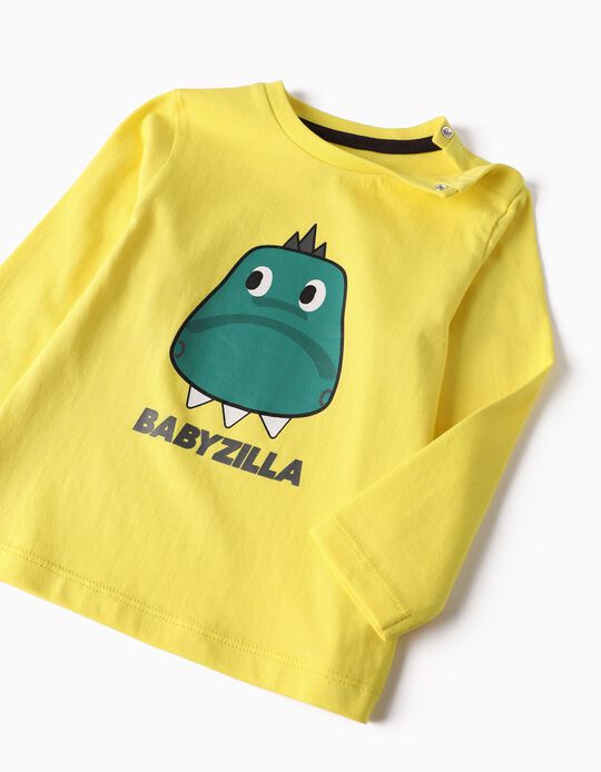 T-Shirt Manga Comprida para Bebé Menino 'Babyzilla', Amarelo