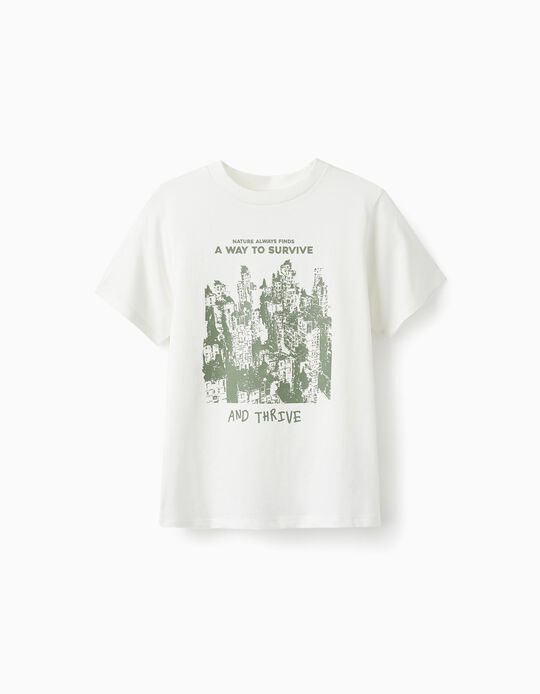 Comprar Online T-Shirt de Algodão para Menino 'Nature Always Finds', Branco