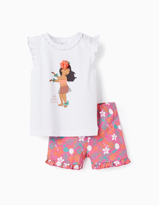 Pyjama en coton avec volants pour bébé fille 'Hawaiian', Multicolore