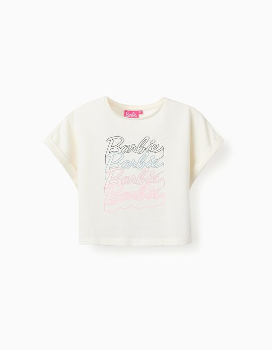 Comprar Online T-shirt Cropped em Algodão para Menina 'Barbie', Branco