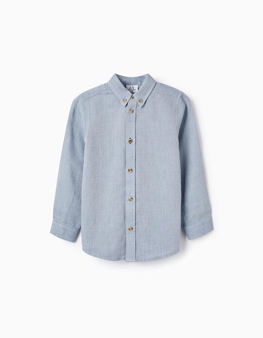 Comprar Online Camisa em Algodão com Padrão Herringbone para Menino, Azul