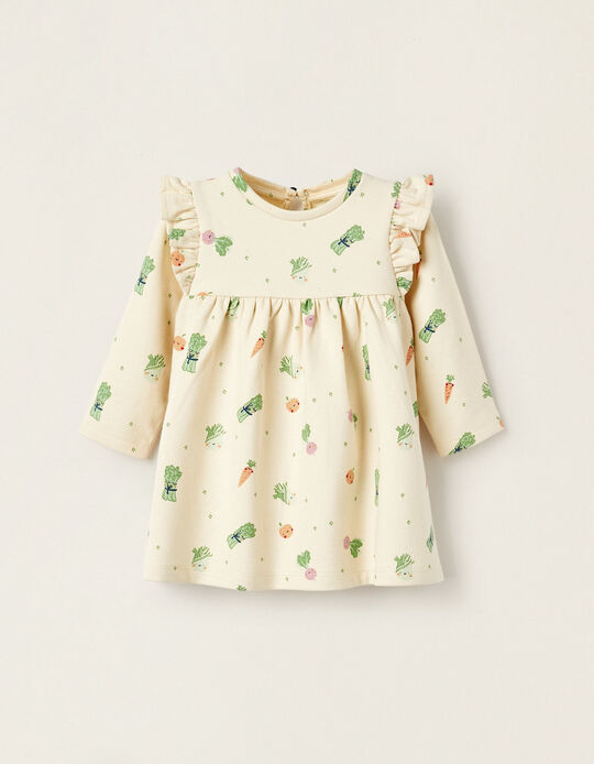 Long Sleeve Dress for Baby Girls 'Legumes and Vegetables', Beige