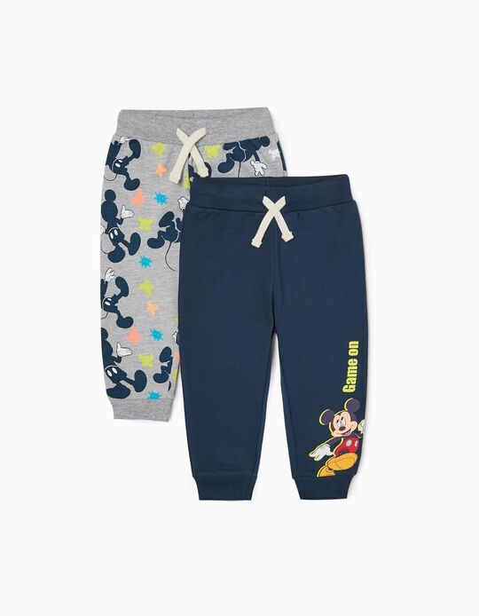 2 Pantalons de Sport Bébé Garçon 'Mickey', Bleu Foncé/Gris