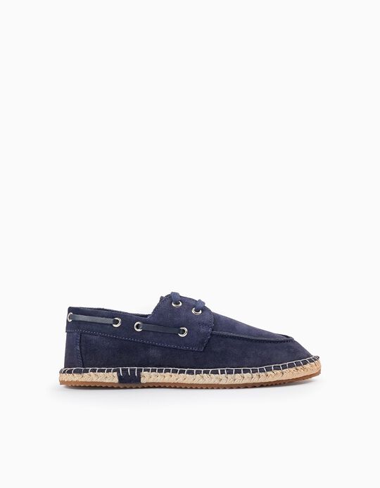 Leather Moccasin Shoes for Boys, Dark Blue