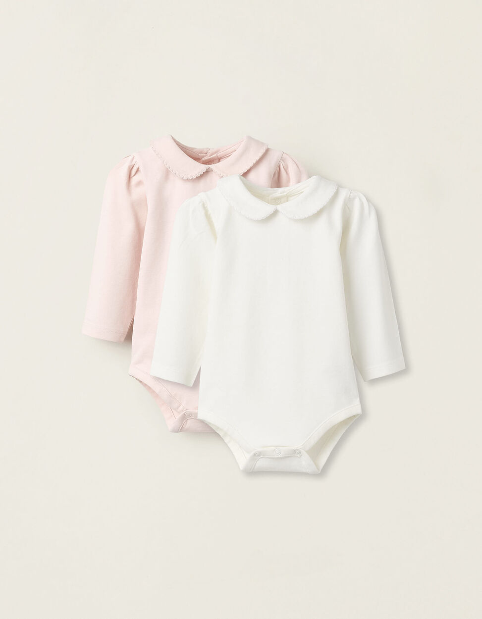Buy Online Pack of 2 Bodysuits with Peter Pan Collar for Newborn Girls, White/Pink