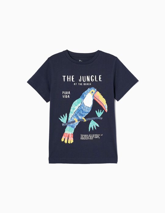 T-shirt de Algodão para Menino 'Jungle', Azul Escuro