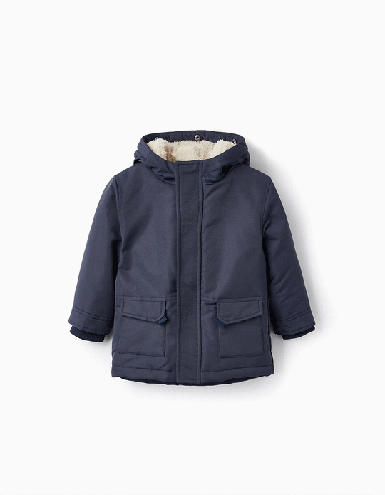Hooded Parka with Fur for Baby Boys, Dark Blue