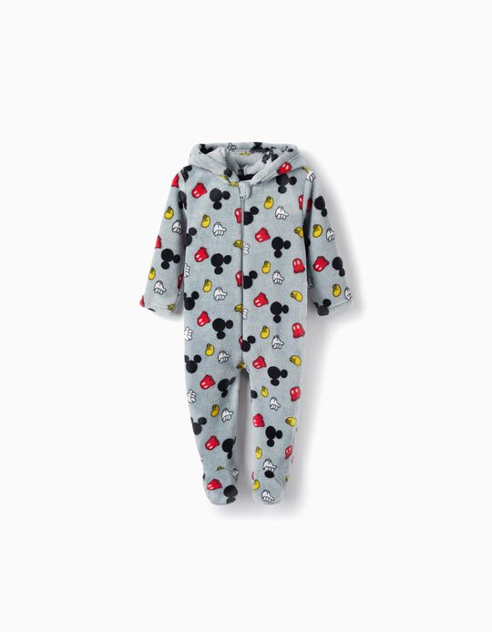 Coral Fleece Onesie Pyjamas for Baby Boy 'Mickey', Grey