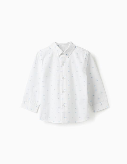 Camisa de Algodón para Bebé Niño, Blanco/Azul
