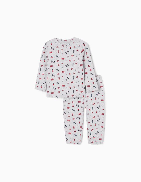 Cotton Ribbed Pyjamas for Baby Boys 'London', Light Grey