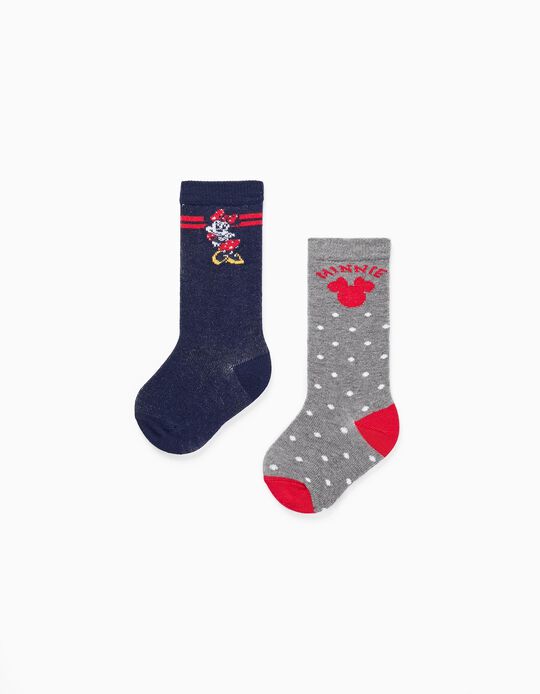 Pack of 2 Pairs of 'Minnie' Baby Girls Socks, Grey/Dark Blue