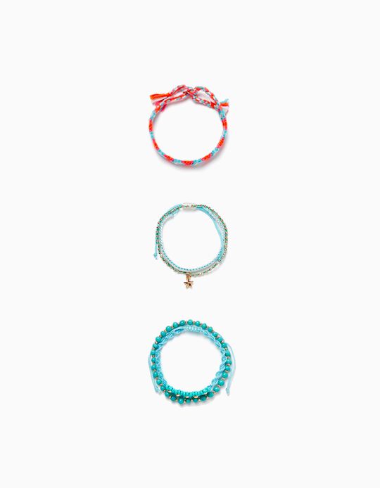 Pack Beaded Bracelets for Girls, Blue/Pink