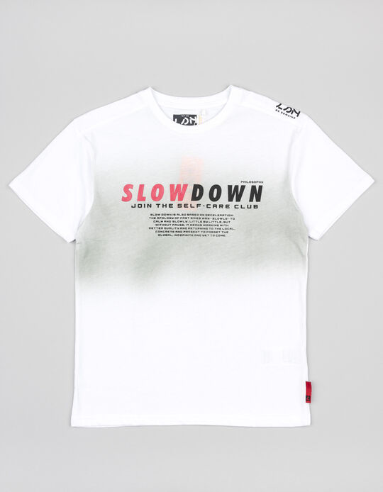 Comprar Online T-shirt de Algodão para Menino 'Slow Down', Branco