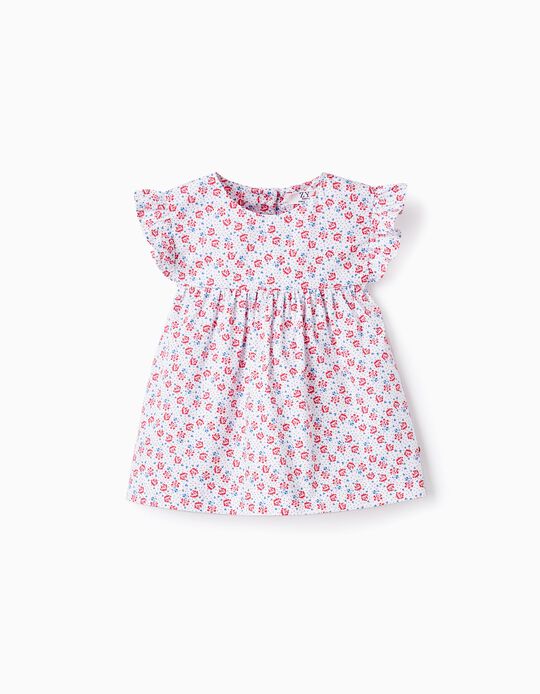 Floral Cotton Blouse for Baby Girls, White