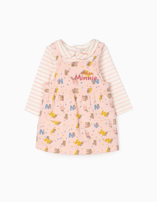 Bodysuit + Dungaree Dress for Newborn Baby Girls 'Minnie', Pink