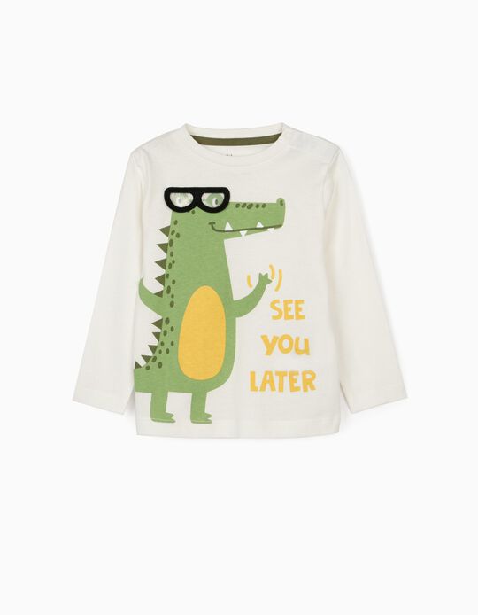 Long Sleeve Top for Baby Boys, 'Croc', White