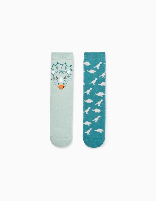 2-Pack Non-Slip Socks for Boys 'Dinosaurs', Green