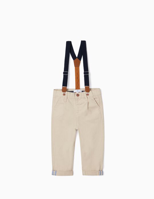 Chino Trousers with Removable Braces for Baby Boys 'B&S', Beige/Dark Blue