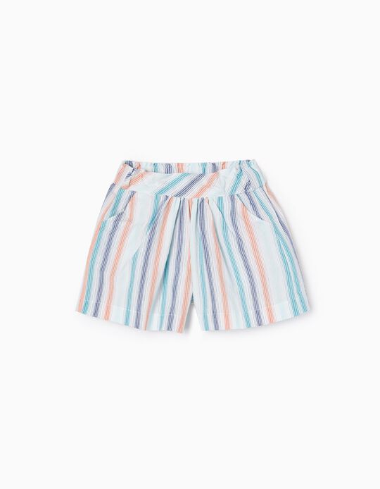 Cotton Striped Shorts for Girls 'You&Me', Orange/Blue