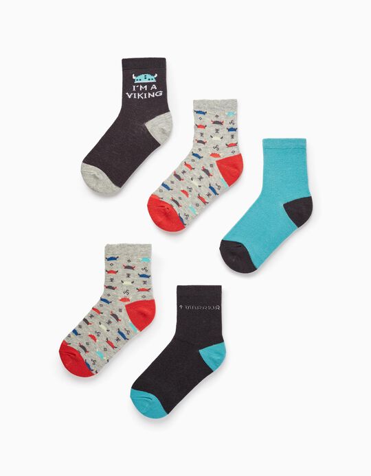 Pack of 5 pairs of Cotton Socks for Boys 'I'm a Viking', Multicolour