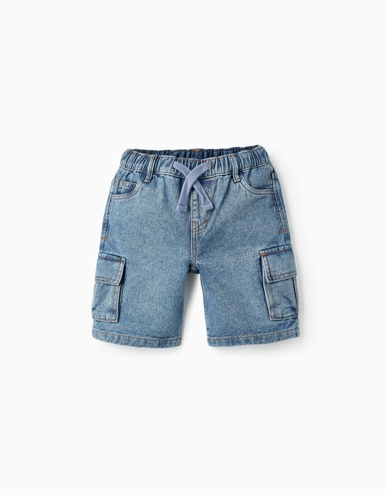 Shorts en jean en coton avec poches cargo pour garçon, Bleu